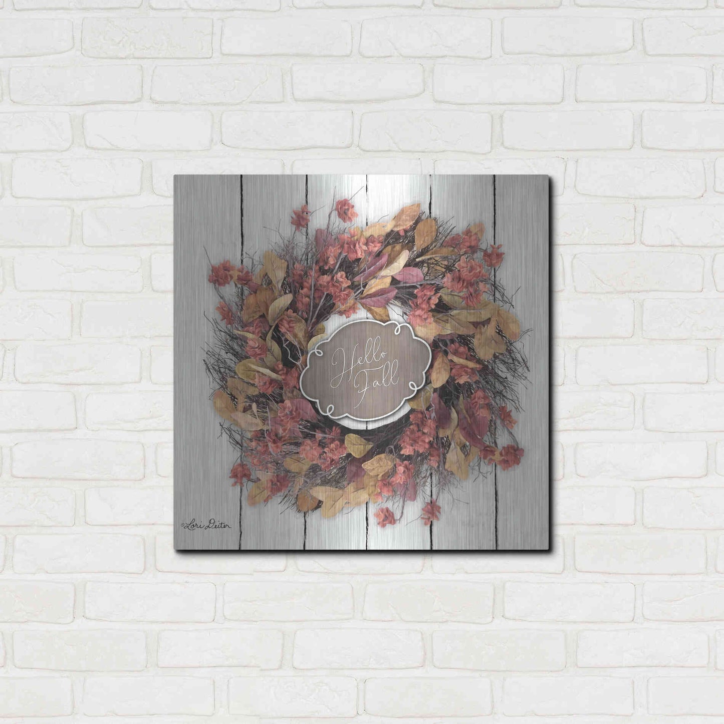 Luxe Metal Art 'Hello Fall Wreath' by Lori Deiter, Metal Wall Art,24x24