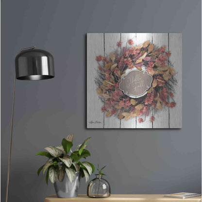 Luxe Metal Art 'Hello Fall Wreath' by Lori Deiter, Metal Wall Art,24x24