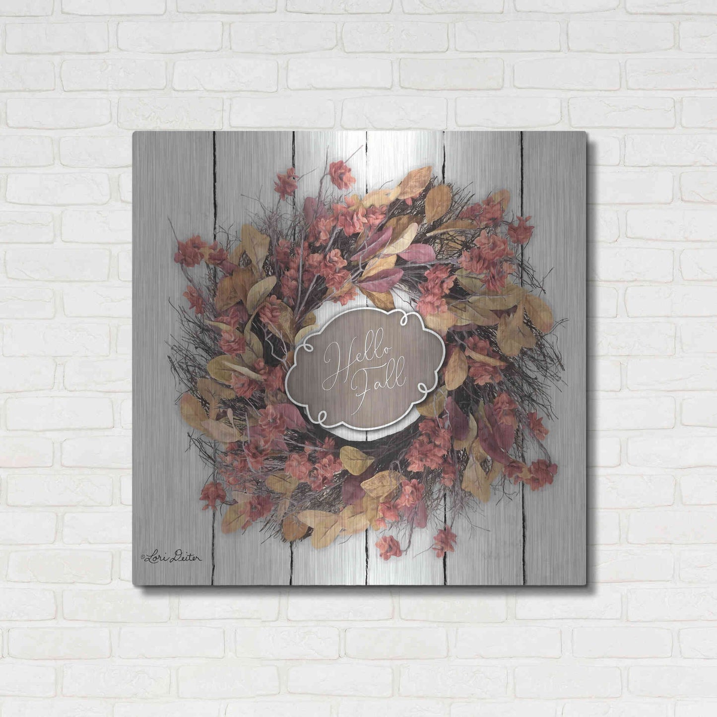 Luxe Metal Art 'Hello Fall Wreath' by Lori Deiter, Metal Wall Art,36x36