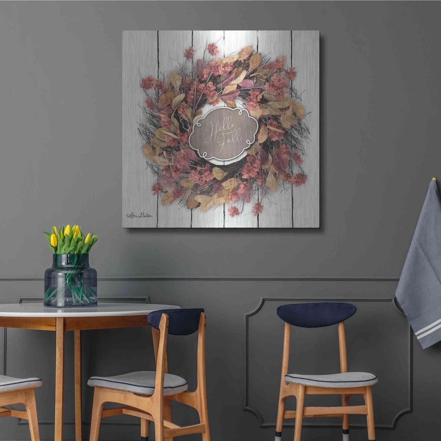 Luxe Metal Art 'Hello Fall Wreath' by Lori Deiter, Metal Wall Art,36x36