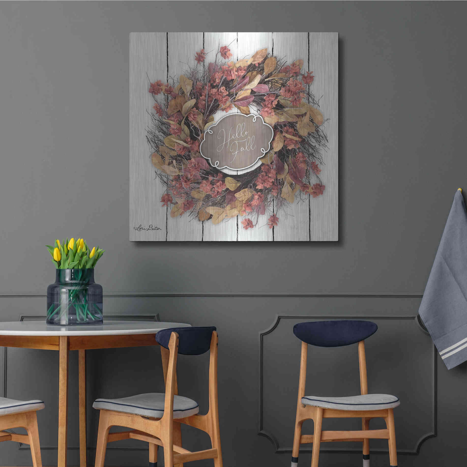 Luxe Metal Art 'Hello Fall Wreath' by Lori Deiter, Metal Wall Art,36x36