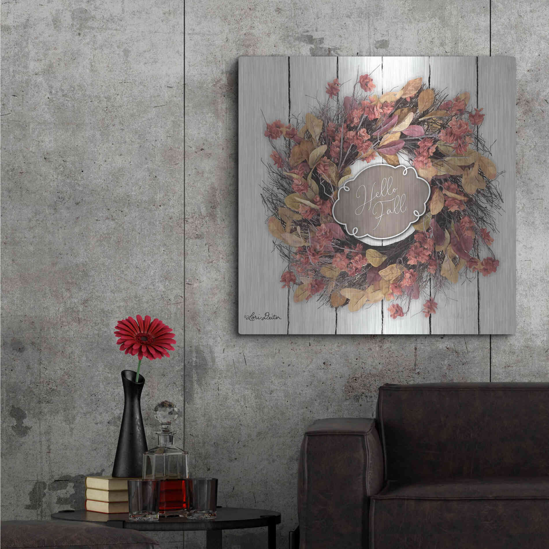 Luxe Metal Art 'Hello Fall Wreath' by Lori Deiter, Metal Wall Art,36x36