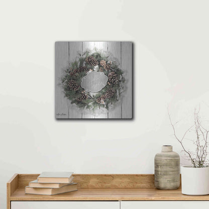 Luxe Metal Art 'Hello Winter Wreath' by Lori Deiter, Metal Wall Art,12x12