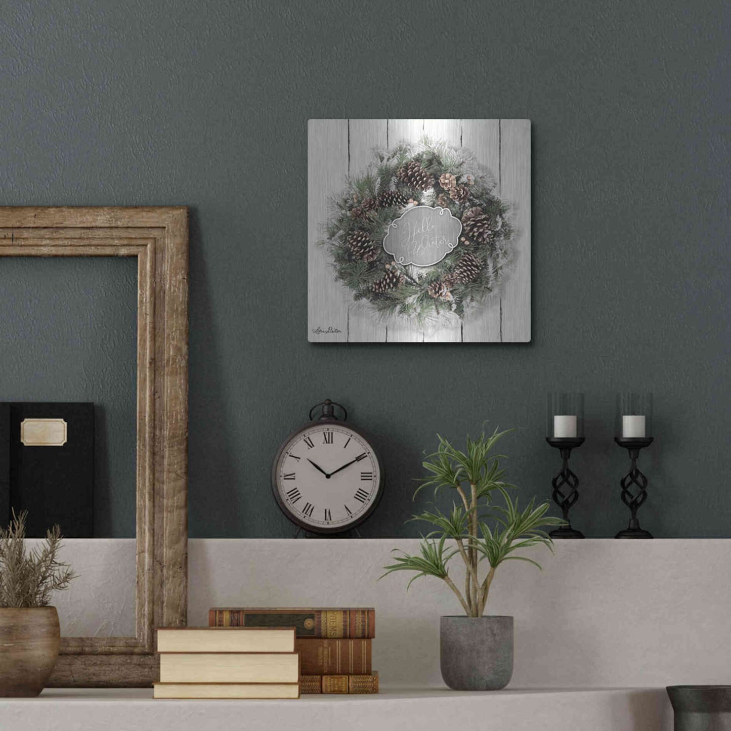 Luxe Metal Art 'Hello Winter Wreath' by Lori Deiter, Metal Wall Art,12x12