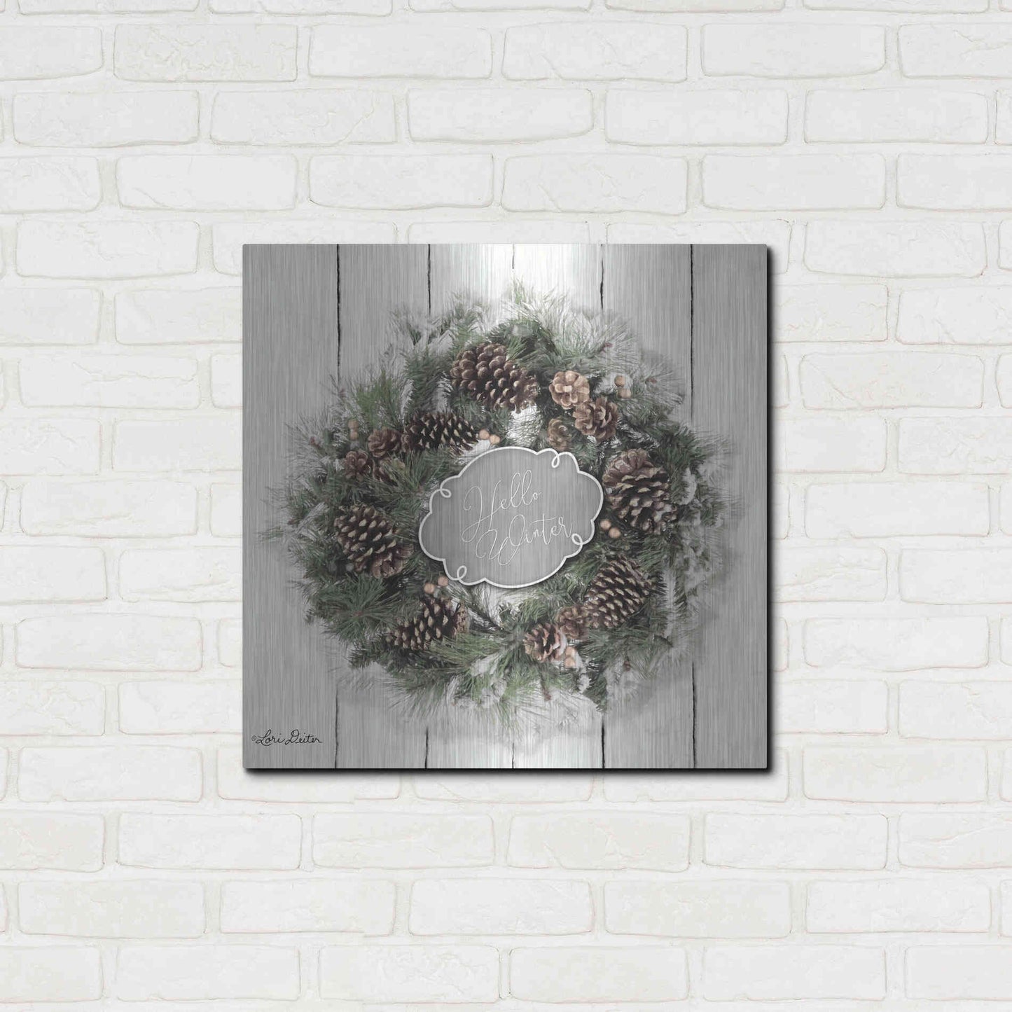 Luxe Metal Art 'Hello Winter Wreath' by Lori Deiter, Metal Wall Art,24x24