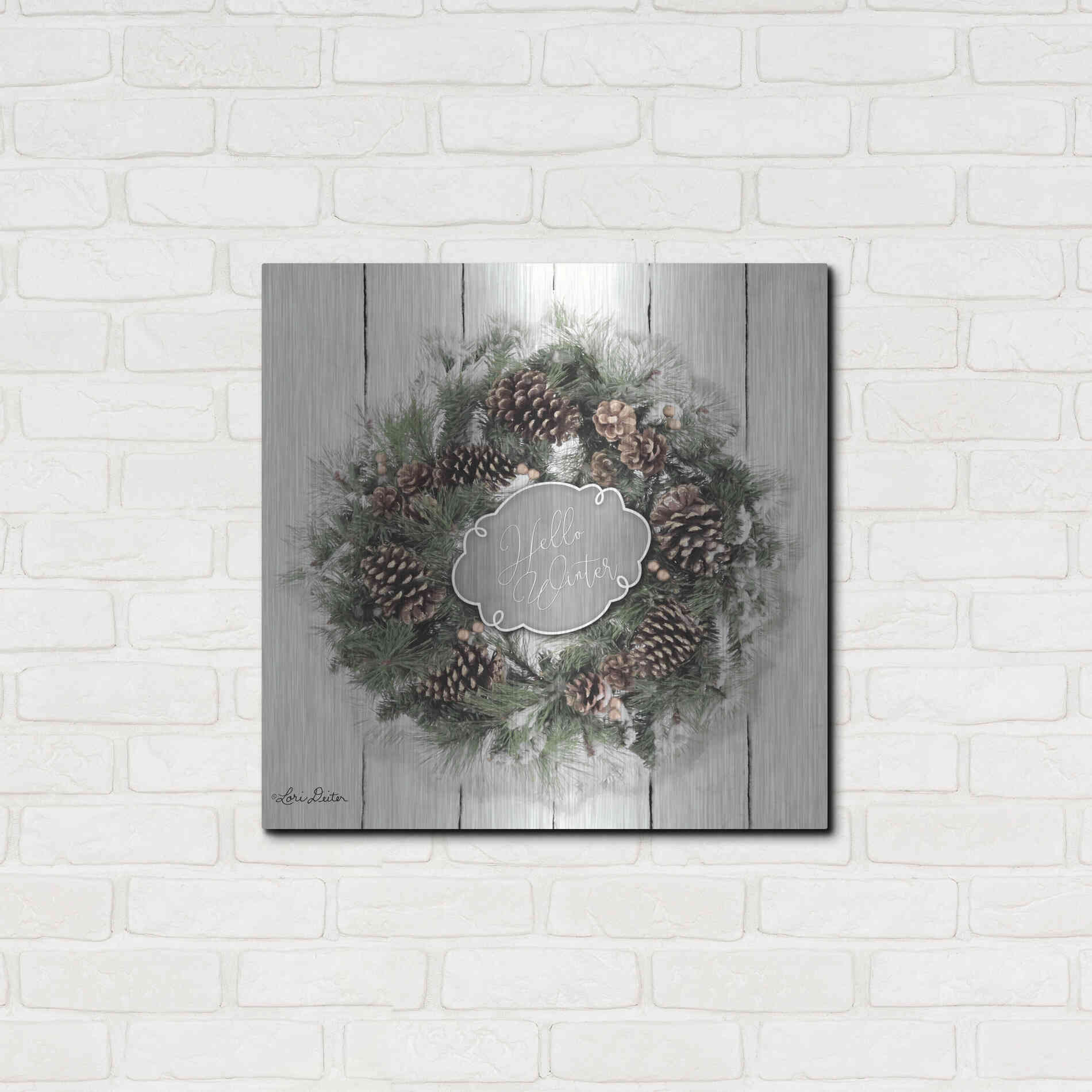 Luxe Metal Art 'Hello Winter Wreath' by Lori Deiter, Metal Wall Art,24x24