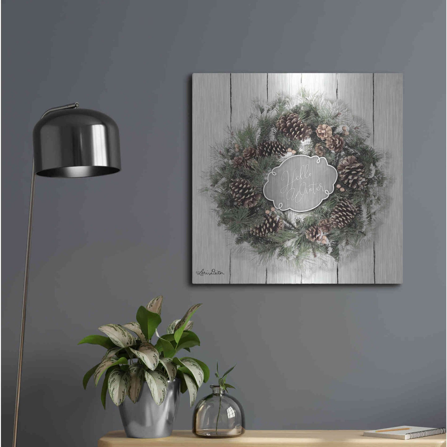 Luxe Metal Art 'Hello Winter Wreath' by Lori Deiter, Metal Wall Art,24x24