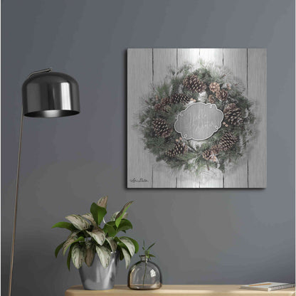 Luxe Metal Art 'Hello Winter Wreath' by Lori Deiter, Metal Wall Art,24x24