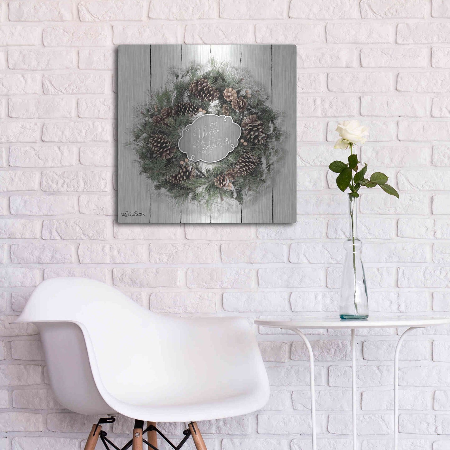 Luxe Metal Art 'Hello Winter Wreath' by Lori Deiter, Metal Wall Art,24x24