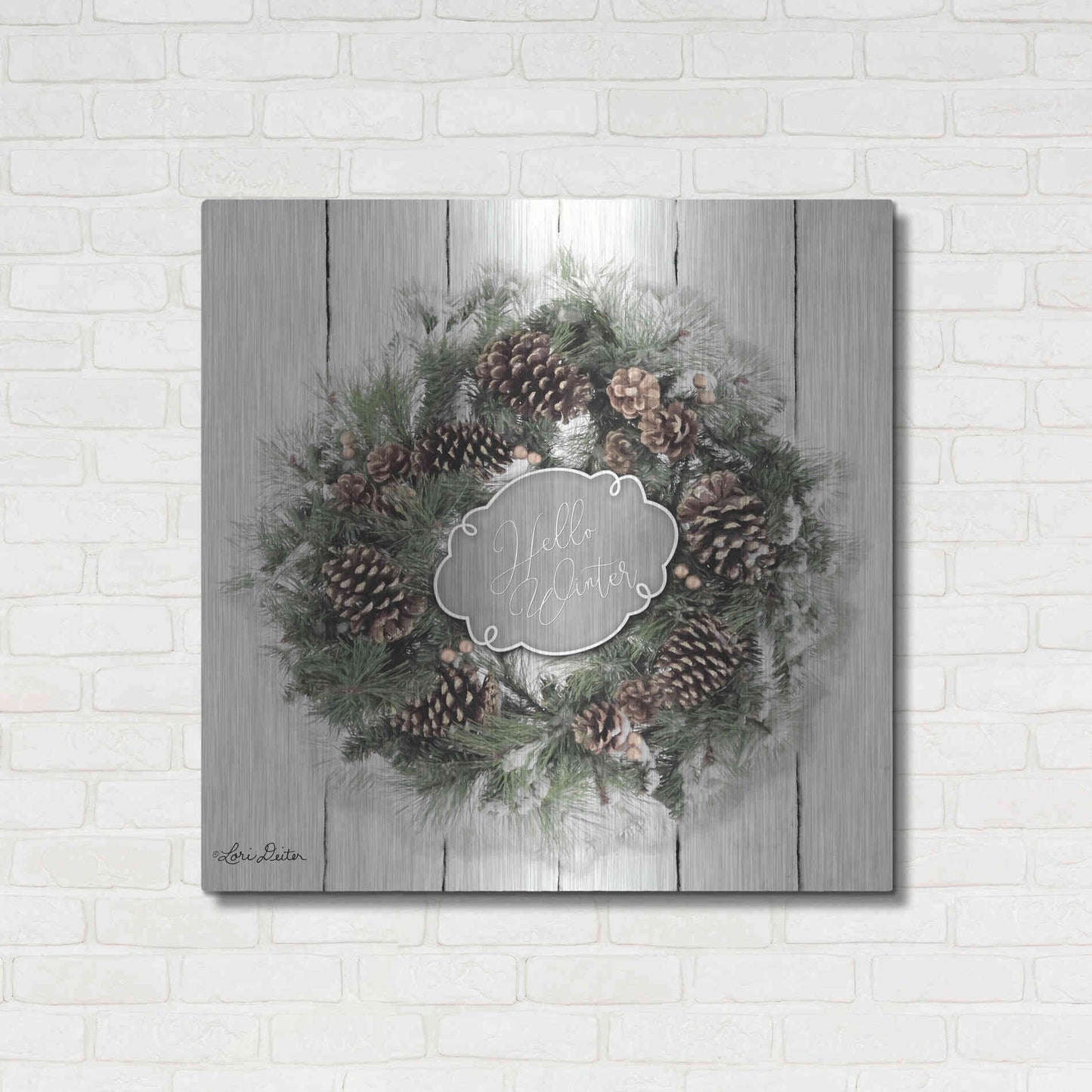 Luxe Metal Art 'Hello Winter Wreath' by Lori Deiter, Metal Wall Art,36x36