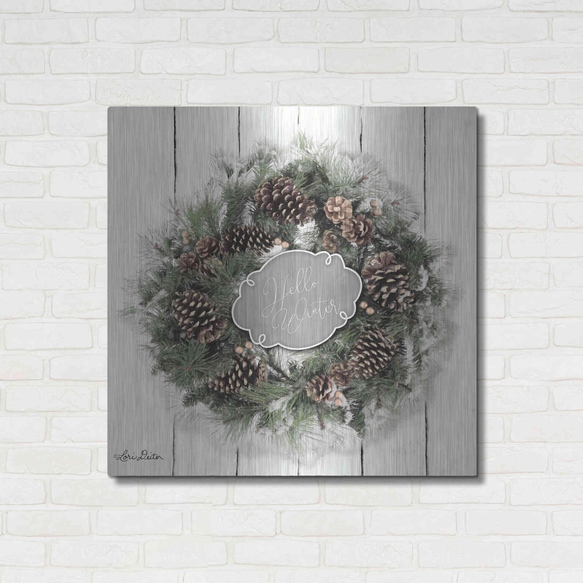 Luxe Metal Art 'Hello Winter Wreath' by Lori Deiter, Metal Wall Art,36x36