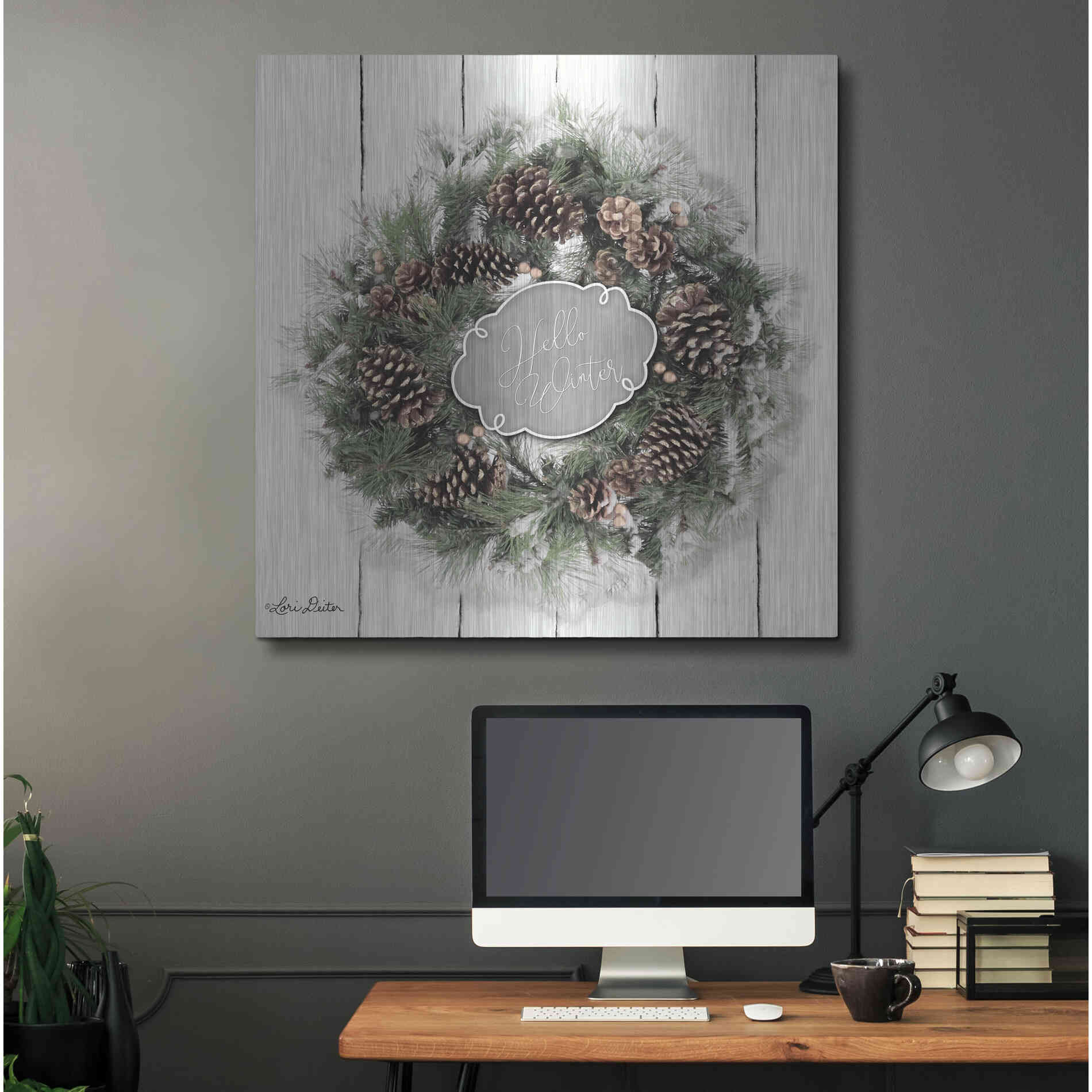Luxe Metal Art 'Hello Winter Wreath' by Lori Deiter, Metal Wall Art,36x36