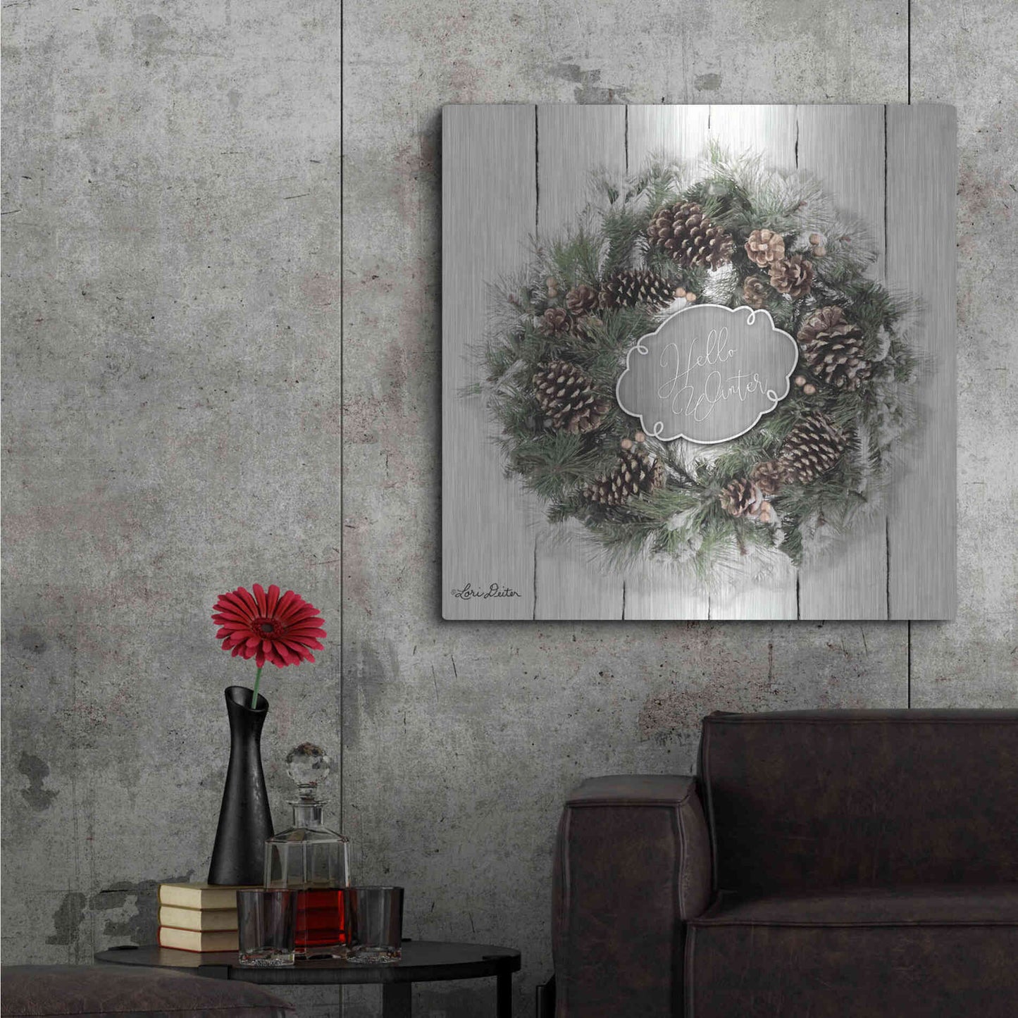 Luxe Metal Art 'Hello Winter Wreath' by Lori Deiter, Metal Wall Art,36x36