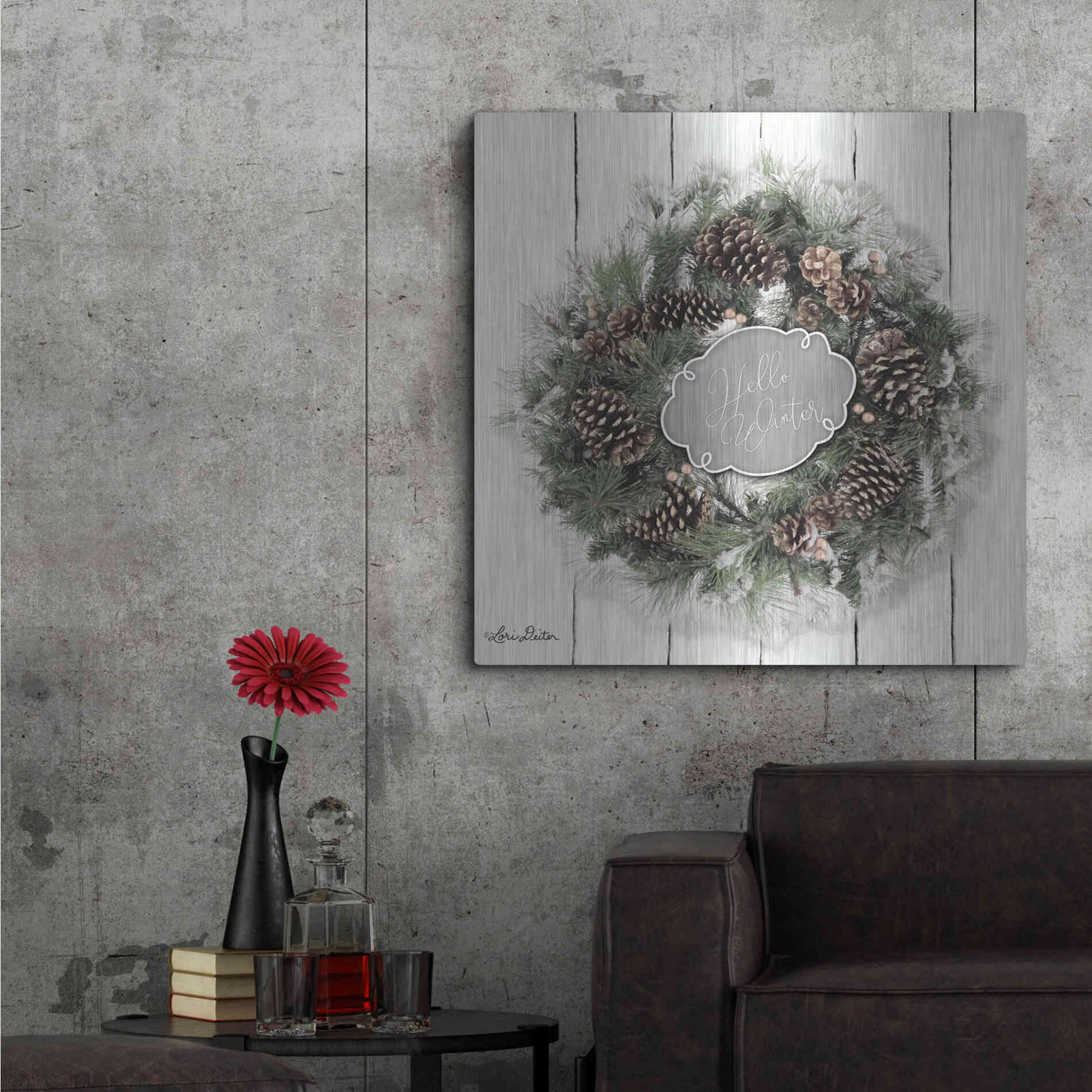 Luxe Metal Art 'Hello Winter Wreath' by Lori Deiter, Metal Wall Art,36x36