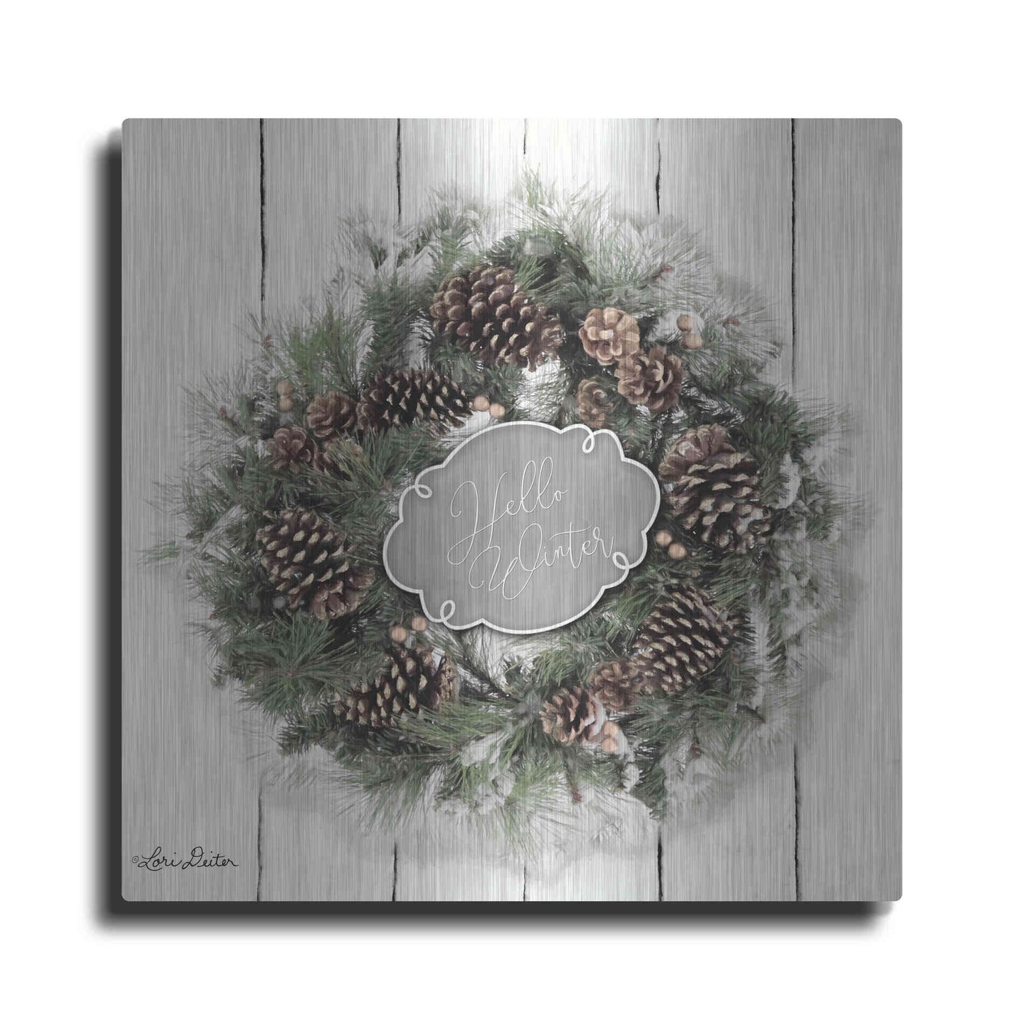 Luxe Metal Art 'Hello Winter Wreath' by Lori Deiter, Metal Wall Art