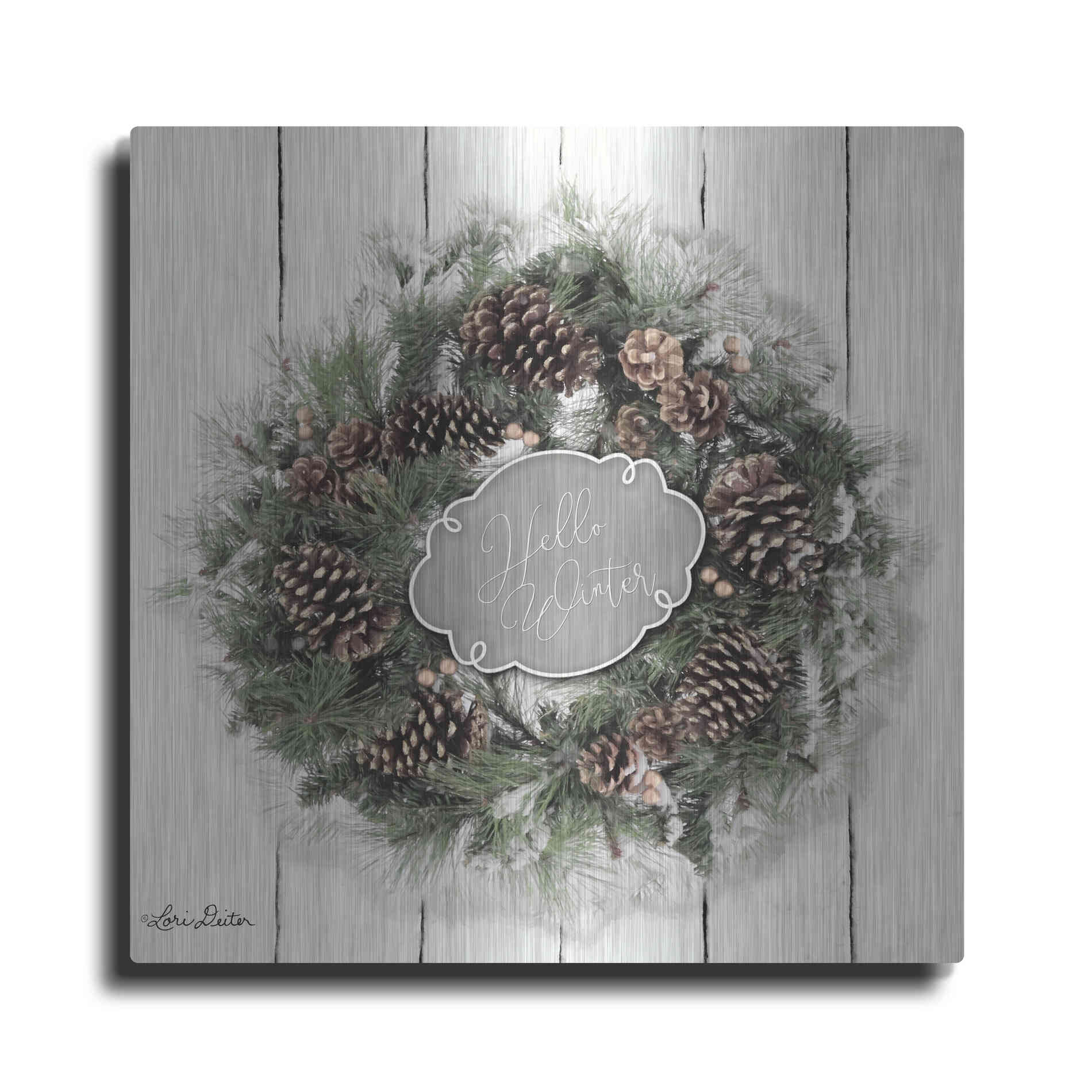 Luxe Metal Art 'Hello Winter Wreath' by Lori Deiter, Metal Wall Art