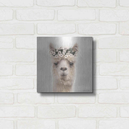 Luxe Metal Art 'Alpaca with Flowers' by Lori Deiter, Metal Wall Art,12x12
