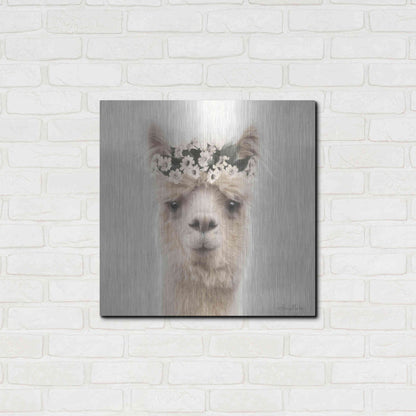 Luxe Metal Art 'Alpaca with Flowers' by Lori Deiter, Metal Wall Art,24x24