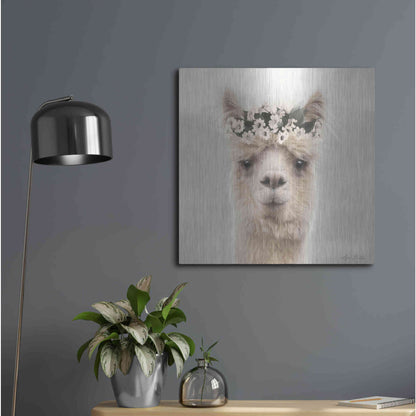 Luxe Metal Art 'Alpaca with Flowers' by Lori Deiter, Metal Wall Art,24x24