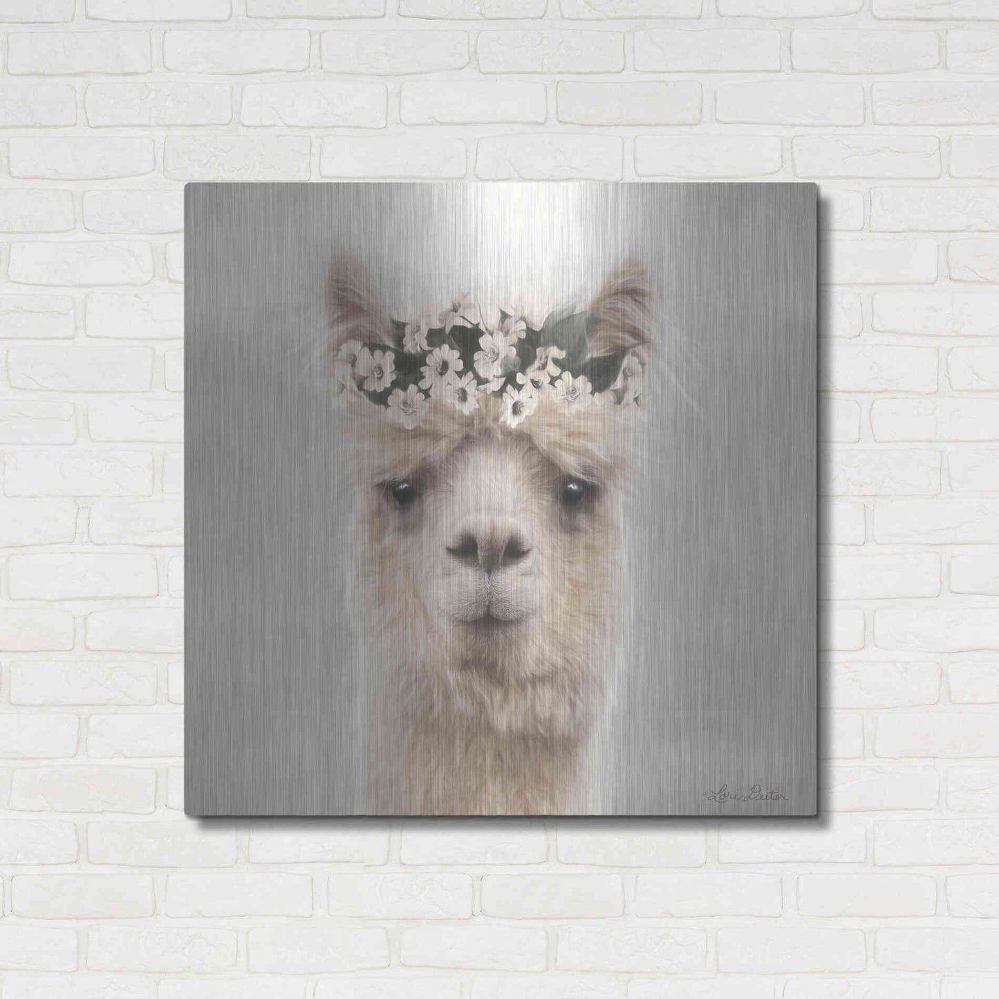 Luxe Metal Art 'Alpaca with Flowers' by Lori Deiter, Metal Wall Art,36x36