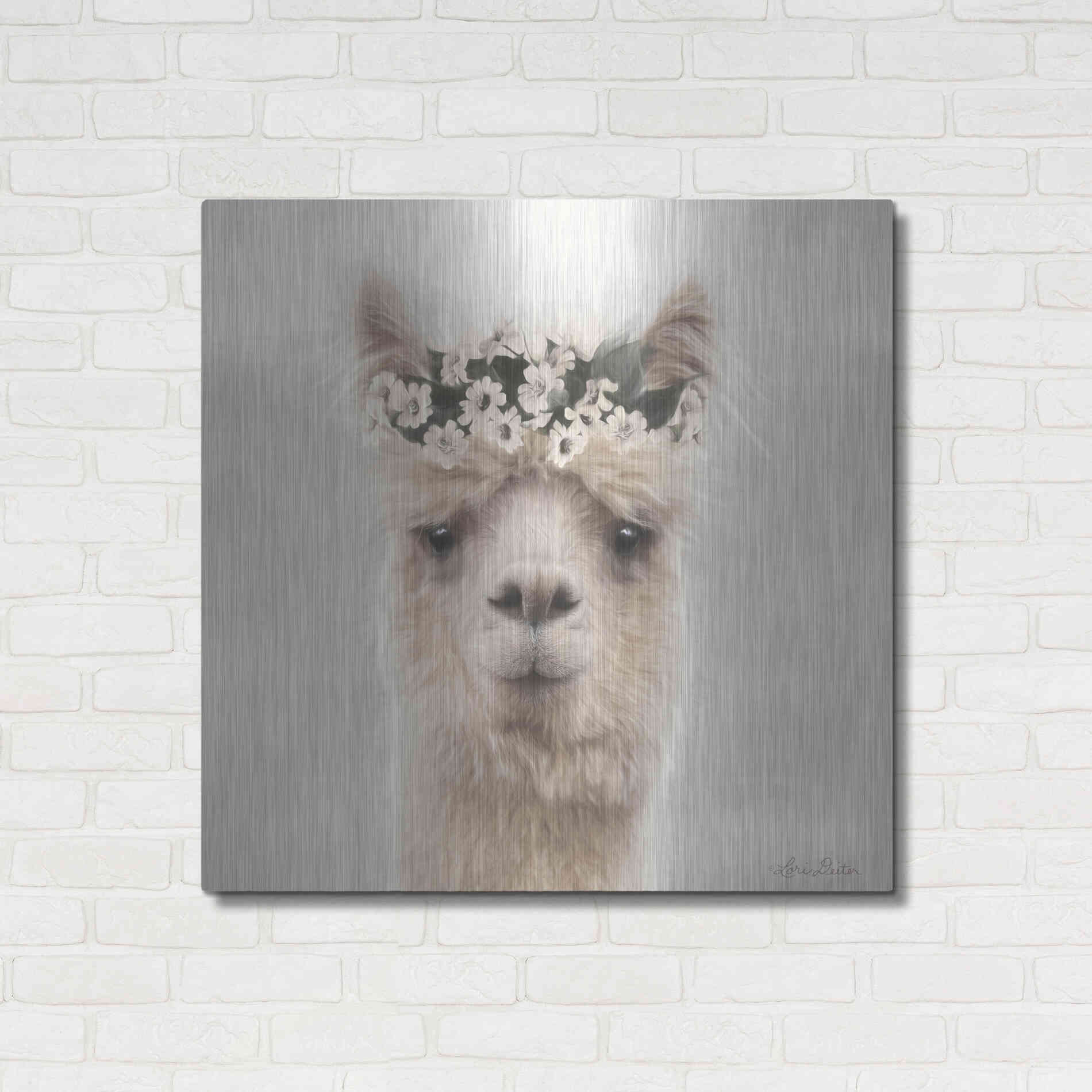 Luxe Metal Art 'Alpaca with Flowers' by Lori Deiter, Metal Wall Art,36x36