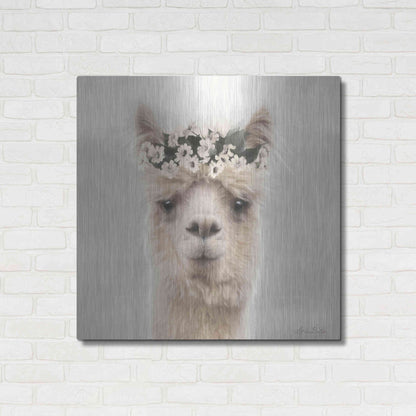 Luxe Metal Art 'Alpaca with Flowers' by Lori Deiter, Metal Wall Art,36x36