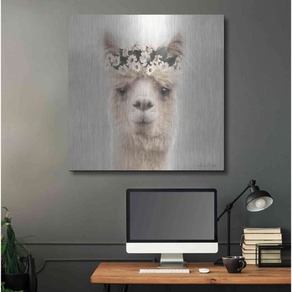 Luxe Metal Art 'Alpaca with Flowers' by Lori Deiter, Metal Wall Art,36x36