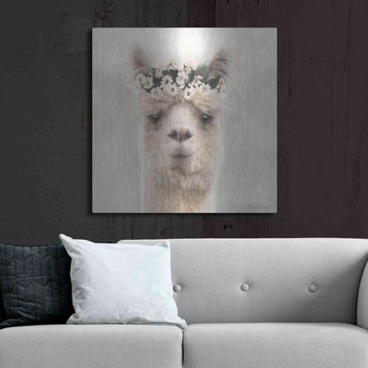 Luxe Metal Art 'Alpaca with Flowers' by Lori Deiter, Metal Wall Art,36x36