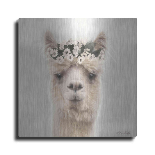 Luxe Metal Art 'Alpaca with Flowers' by Lori Deiter, Metal Wall Art