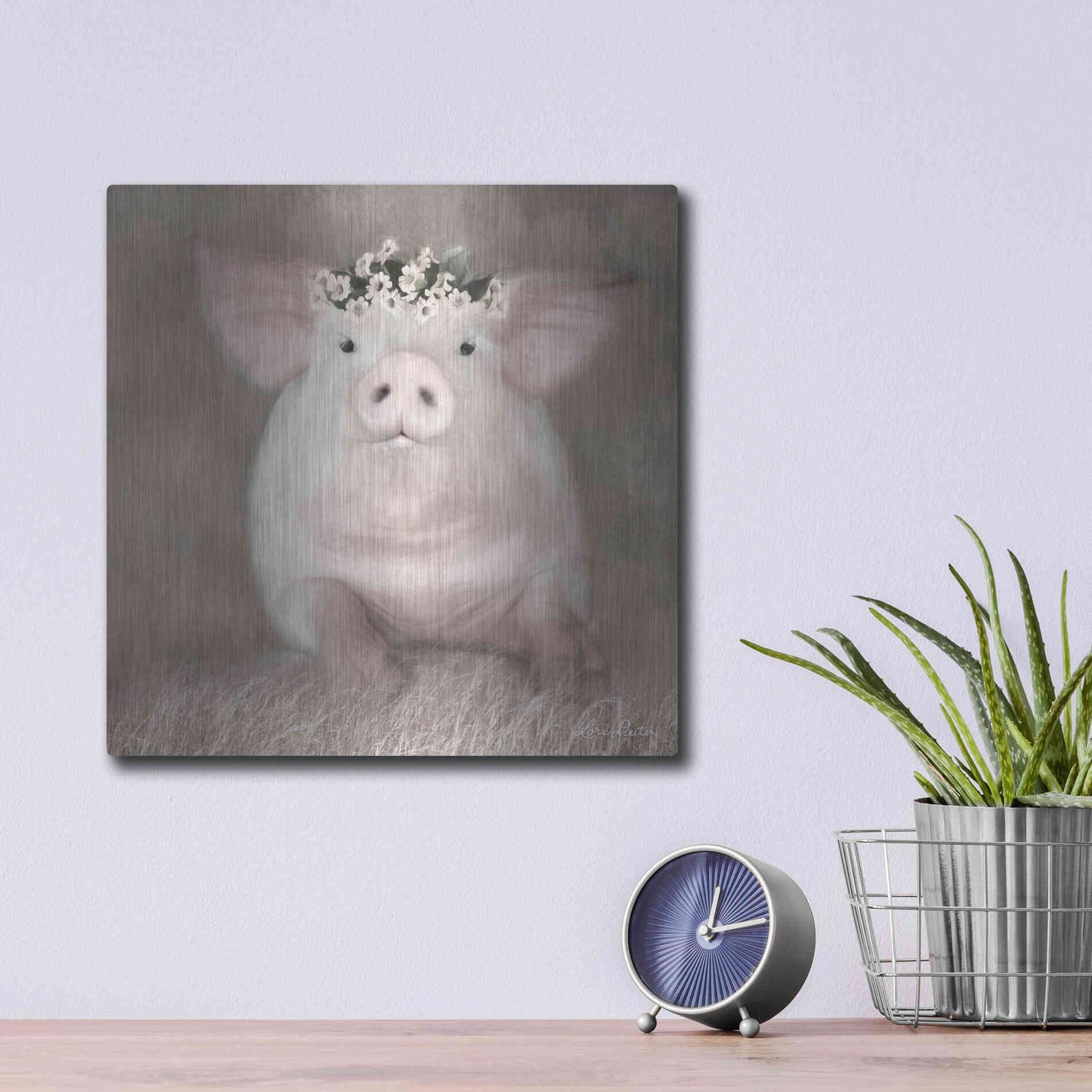 Luxe Metal Art 'Painted Piggy' by Lori Deiter, Metal Wall Art,12x12