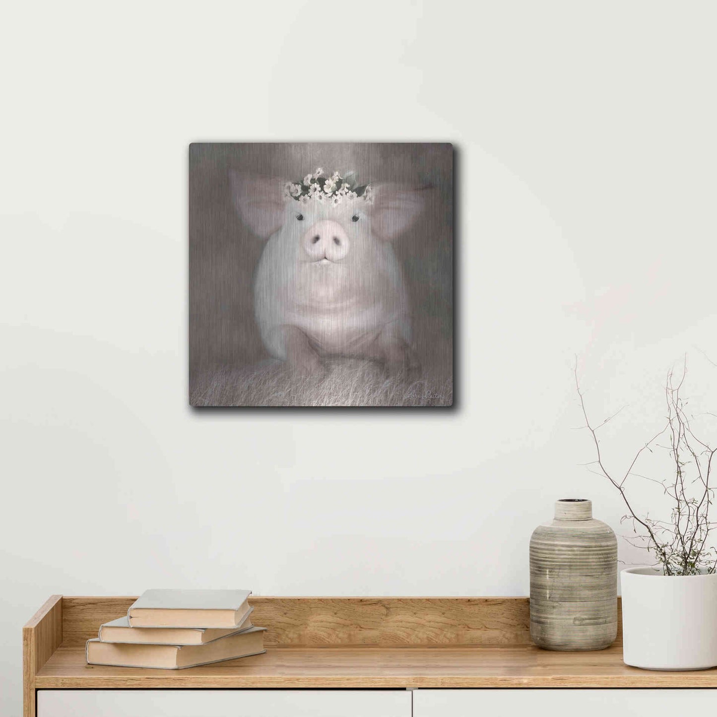 Luxe Metal Art 'Painted Piggy' by Lori Deiter, Metal Wall Art,12x12