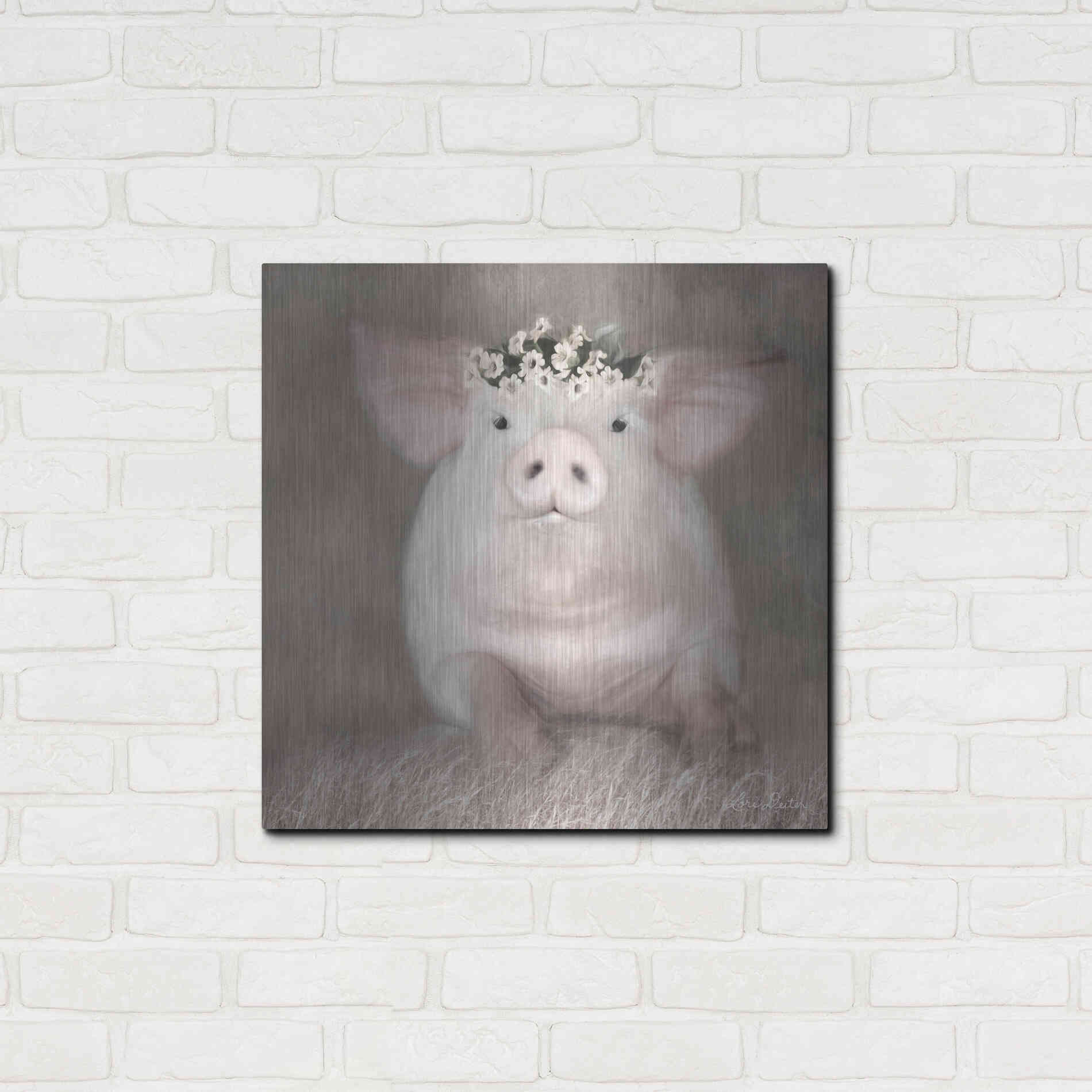 Luxe Metal Art 'Painted Piggy' by Lori Deiter, Metal Wall Art,24x24