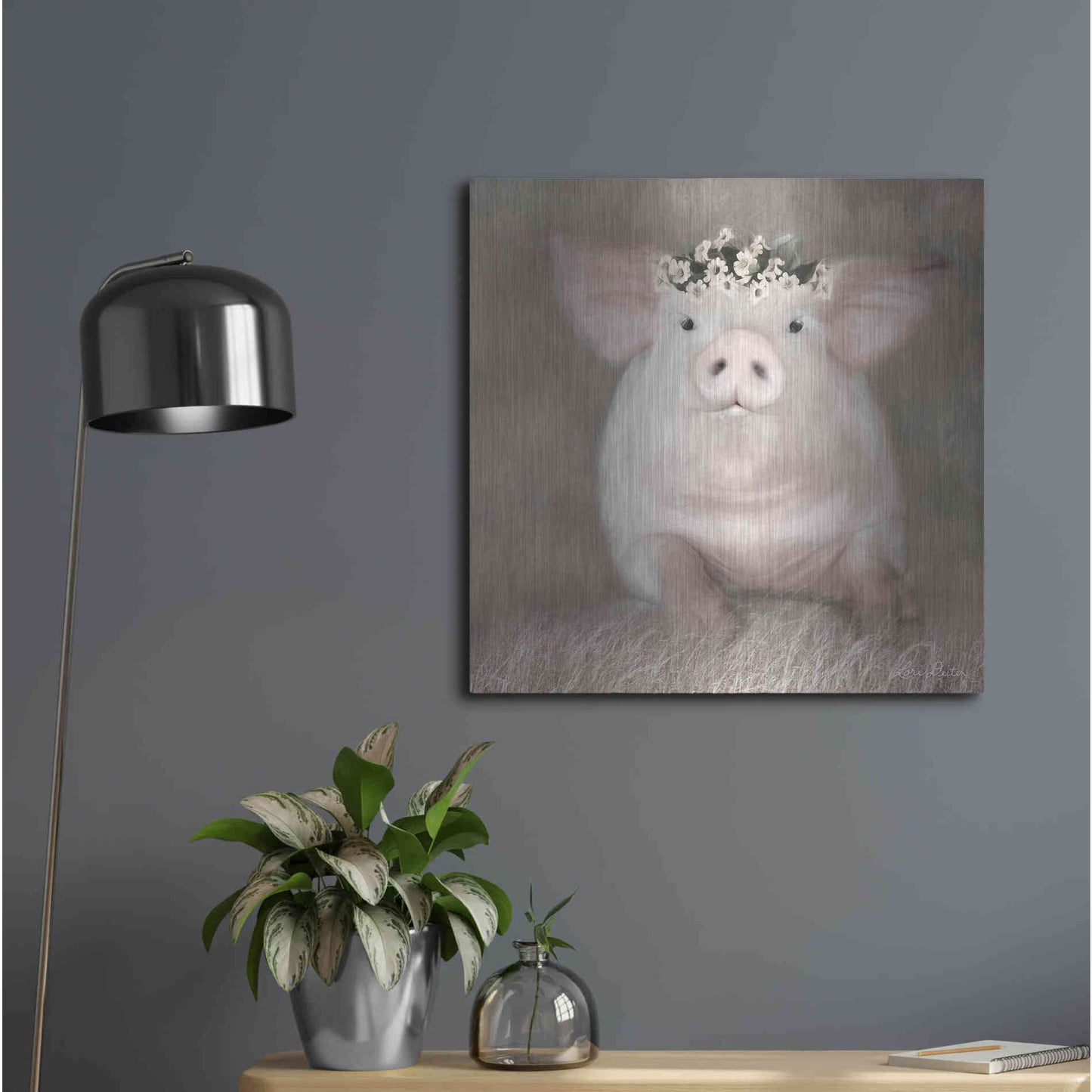 Luxe Metal Art 'Painted Piggy' by Lori Deiter, Metal Wall Art,24x24