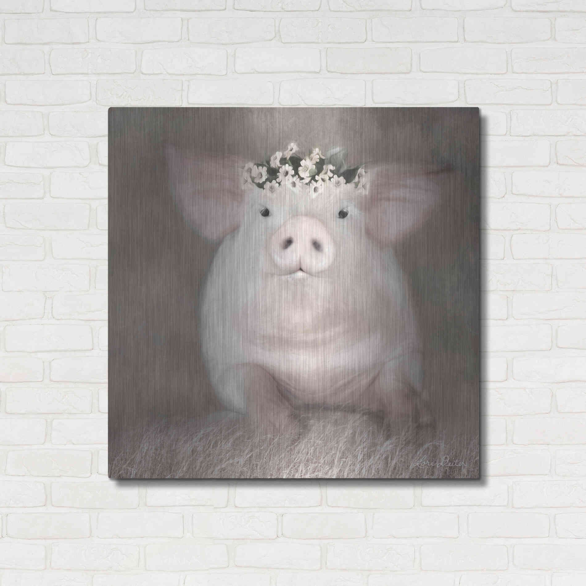 Luxe Metal Art 'Painted Piggy' by Lori Deiter, Metal Wall Art,36x36