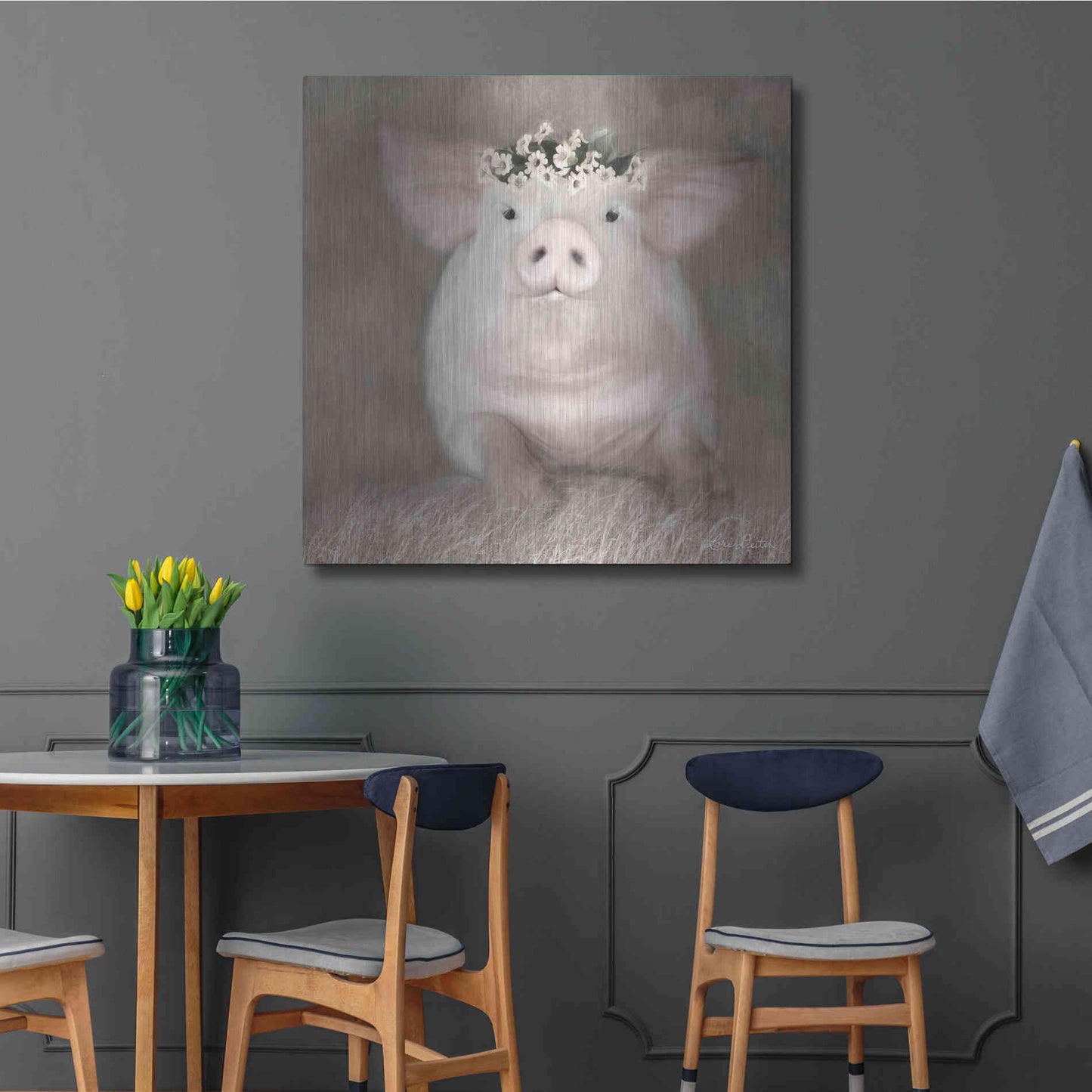 Luxe Metal Art 'Painted Piggy' by Lori Deiter, Metal Wall Art,36x36