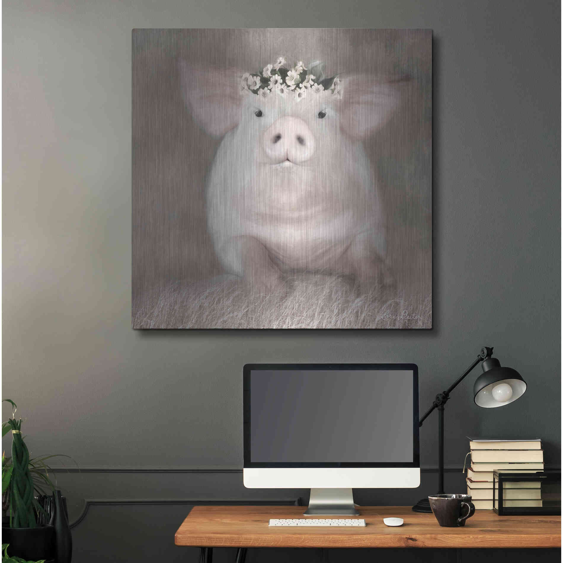 Luxe Metal Art 'Painted Piggy' by Lori Deiter, Metal Wall Art,36x36