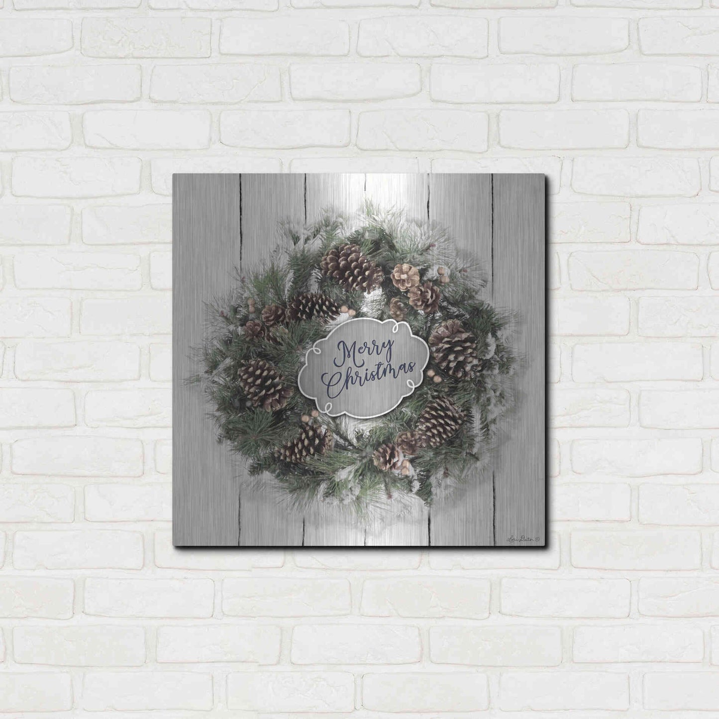 Luxe Metal Art 'Merry Christmas Wreath' by Lori Deiter, Metal Wall Art,24x24