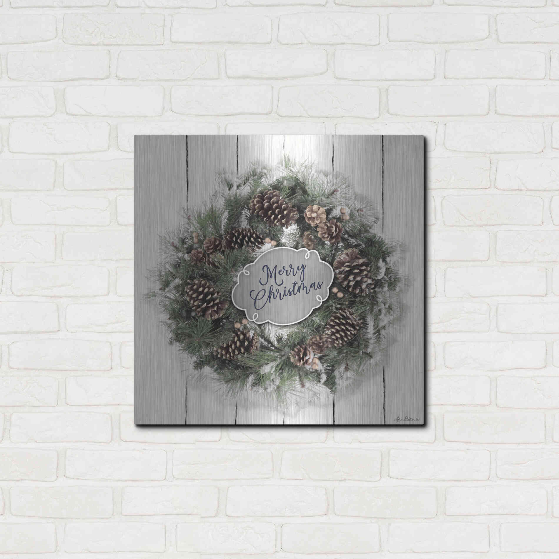 Luxe Metal Art 'Merry Christmas Wreath' by Lori Deiter, Metal Wall Art,24x24