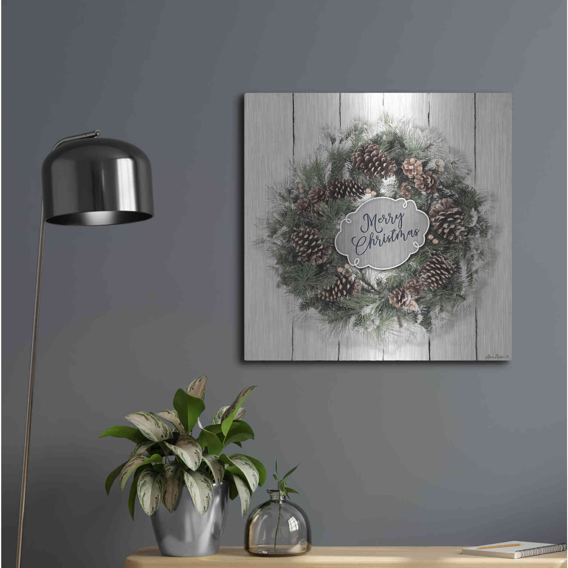 Luxe Metal Art 'Merry Christmas Wreath' by Lori Deiter, Metal Wall Art,24x24