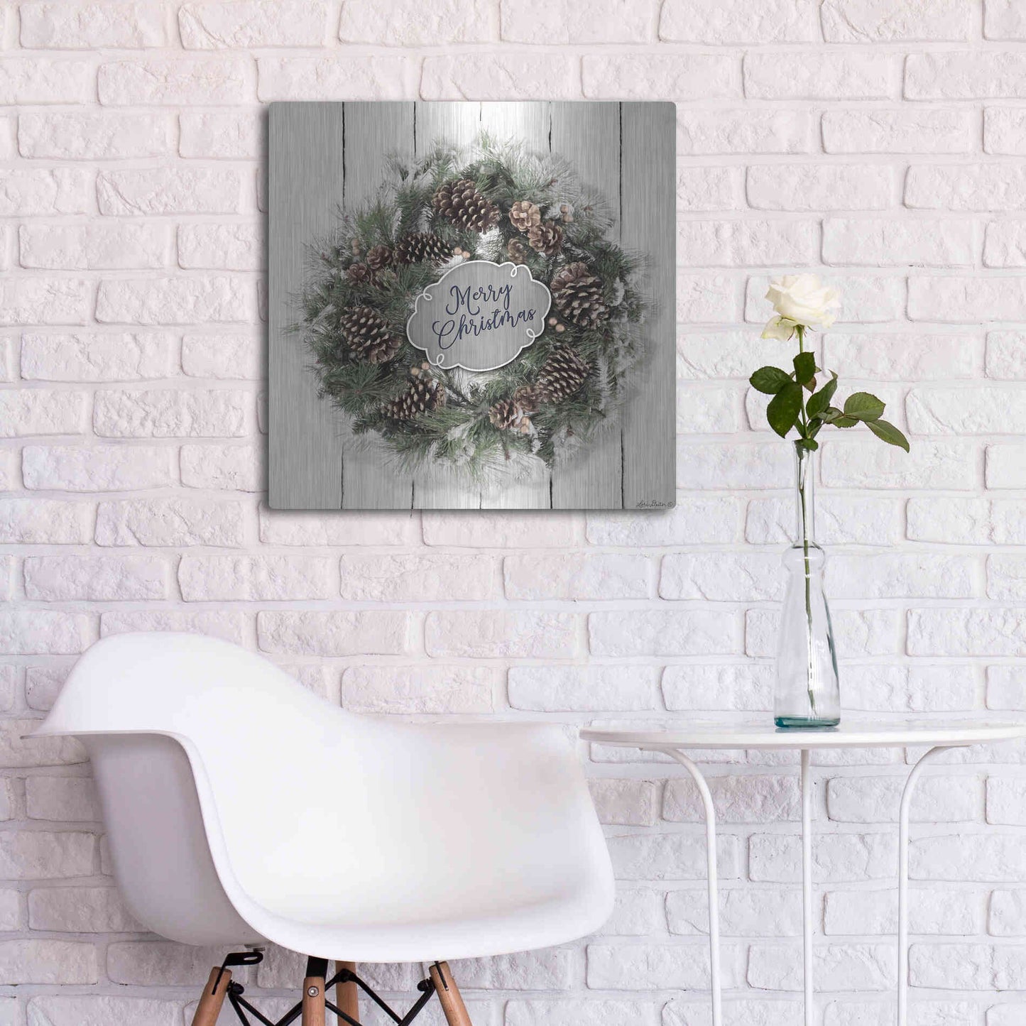 Luxe Metal Art 'Merry Christmas Wreath' by Lori Deiter, Metal Wall Art,24x24
