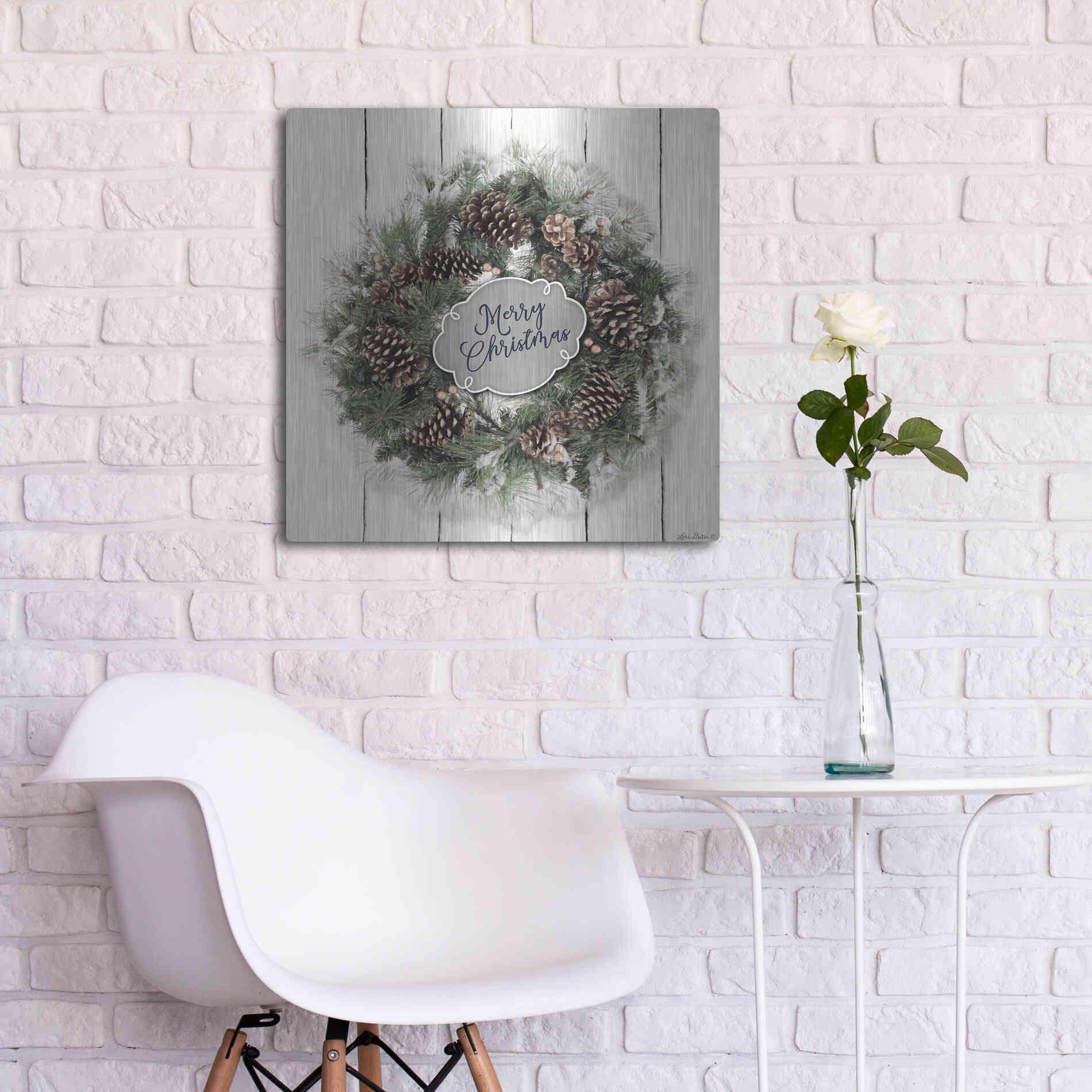 Luxe Metal Art 'Merry Christmas Wreath' by Lori Deiter, Metal Wall Art,24x24