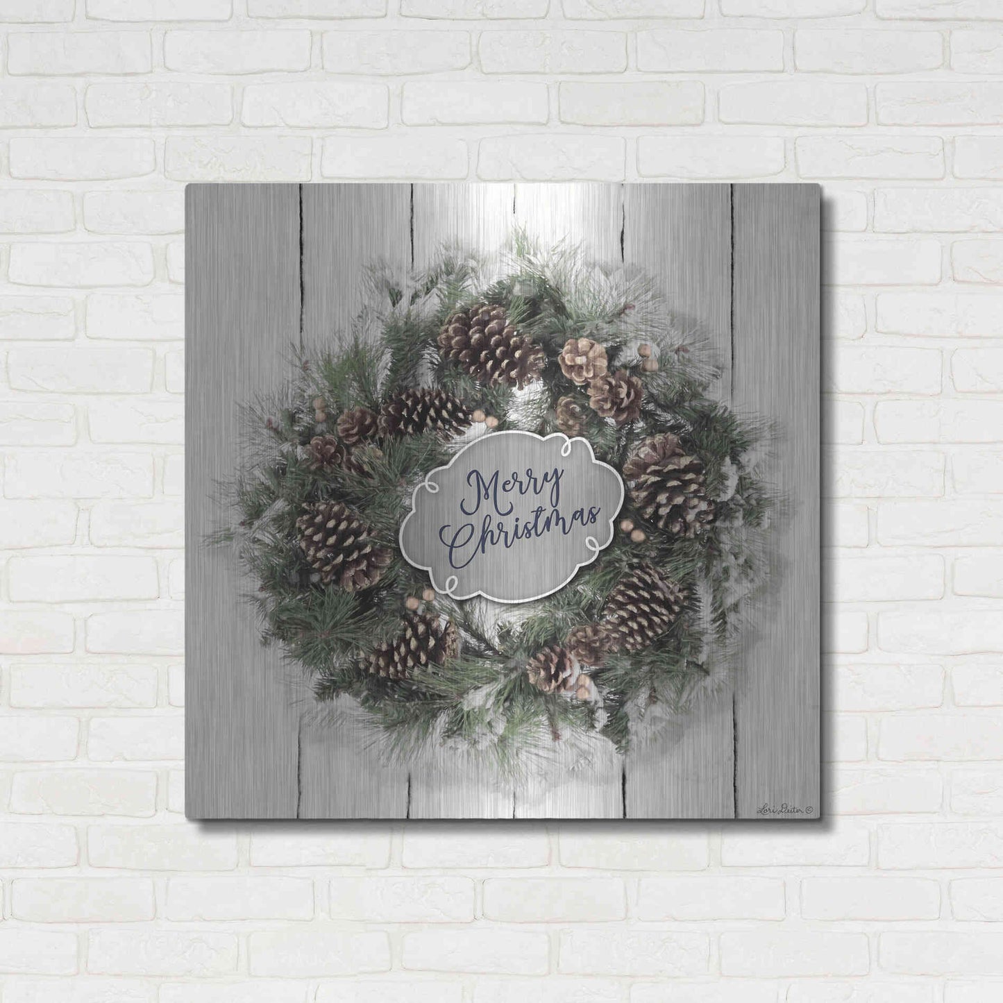 Luxe Metal Art 'Merry Christmas Wreath' by Lori Deiter, Metal Wall Art,36x36