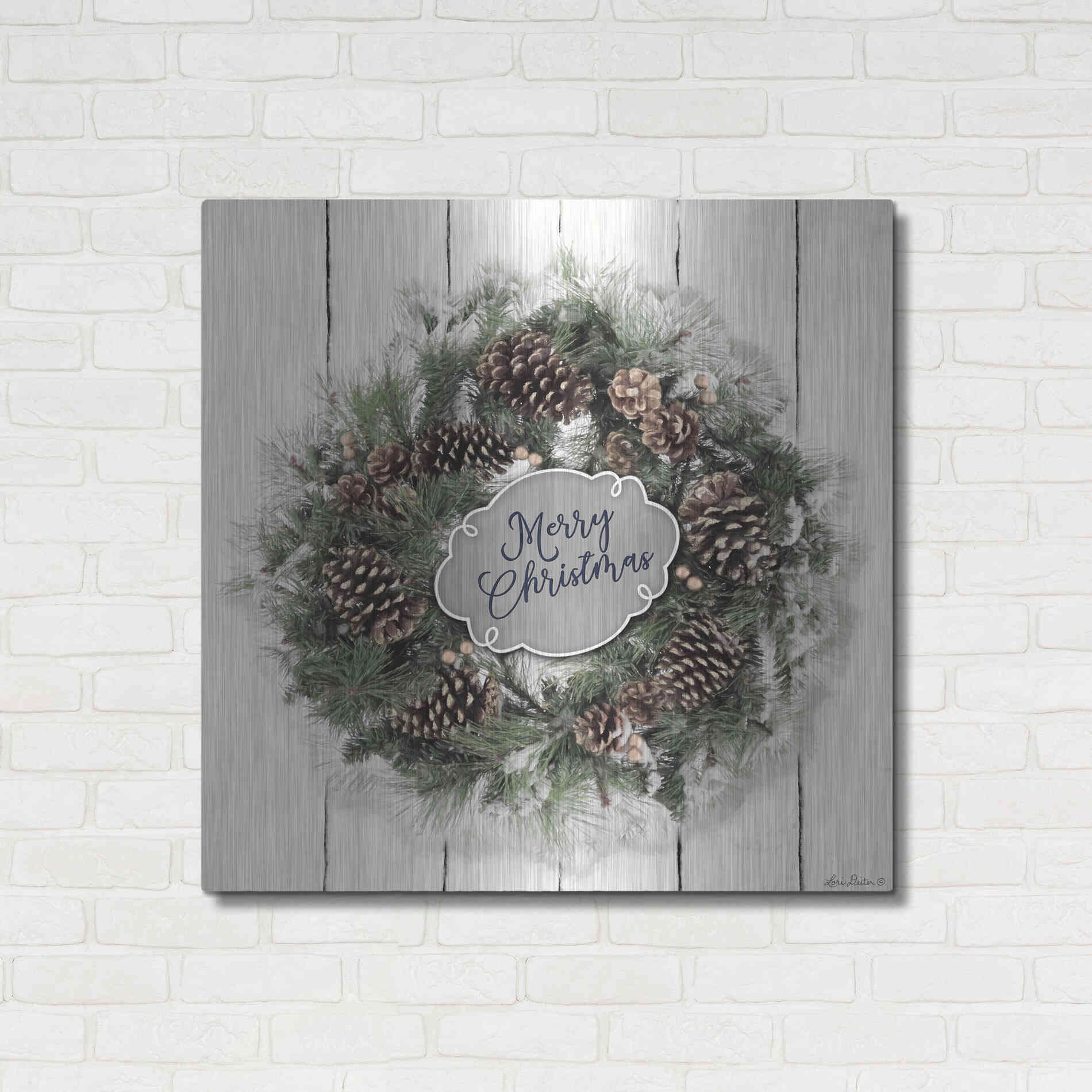 Luxe Metal Art 'Merry Christmas Wreath' by Lori Deiter, Metal Wall Art,36x36