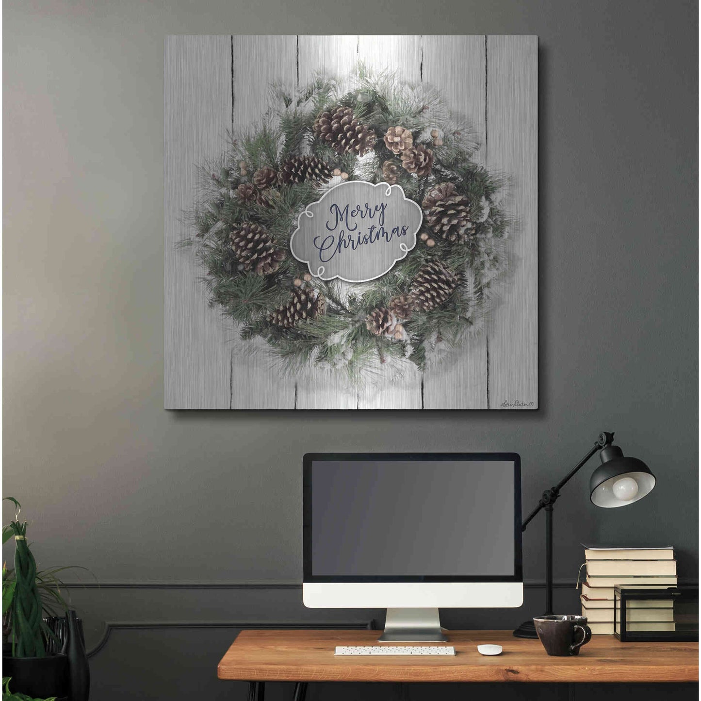 Luxe Metal Art 'Merry Christmas Wreath' by Lori Deiter, Metal Wall Art,36x36
