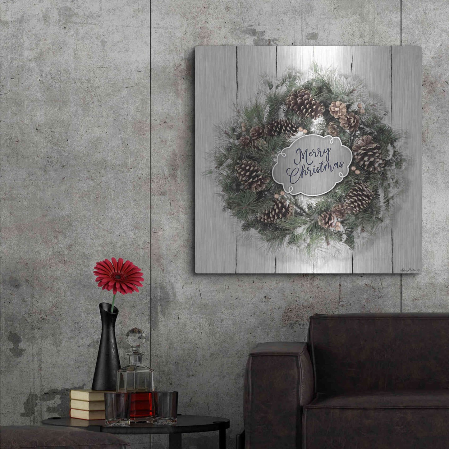 Luxe Metal Art 'Merry Christmas Wreath' by Lori Deiter, Metal Wall Art,36x36