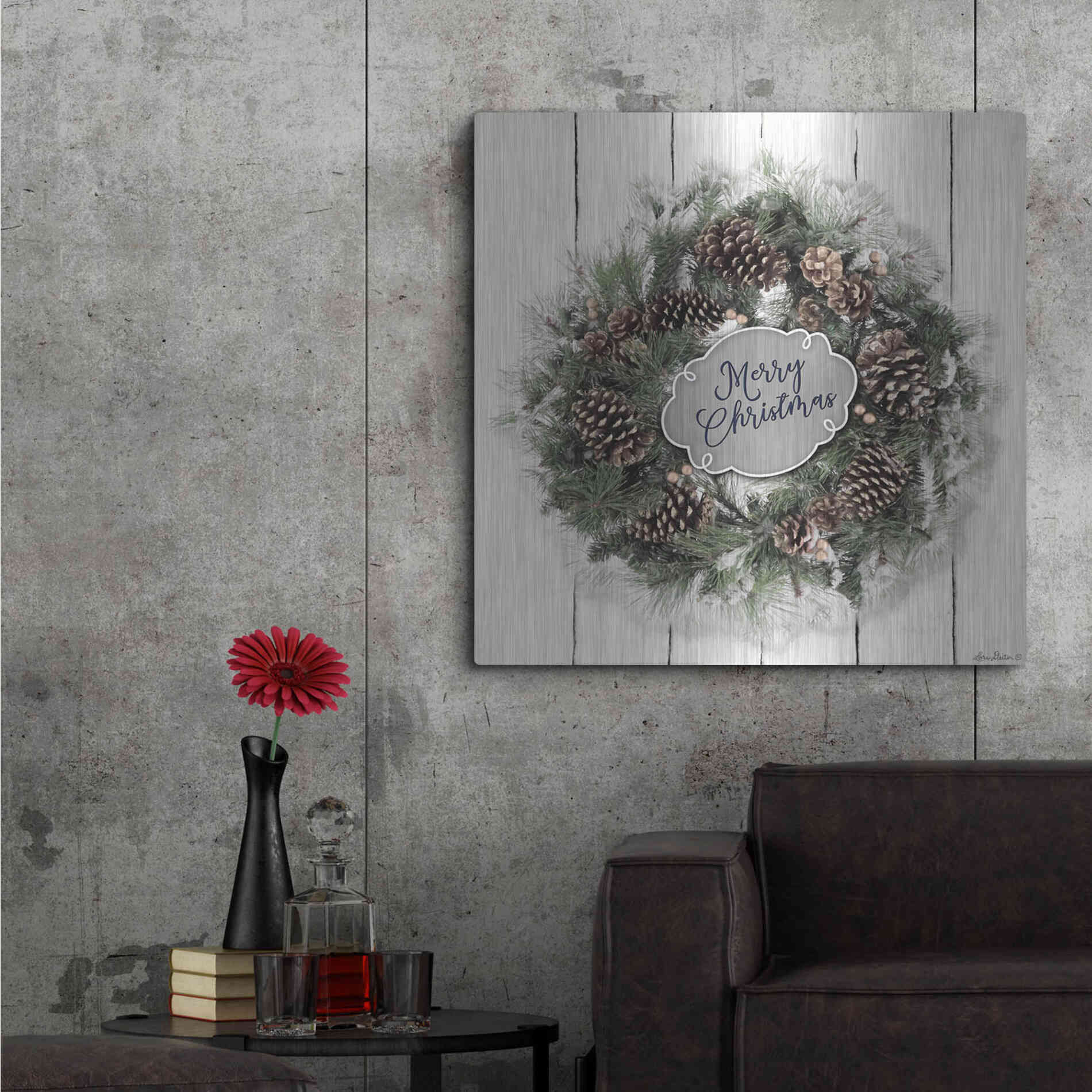Luxe Metal Art 'Merry Christmas Wreath' by Lori Deiter, Metal Wall Art,36x36