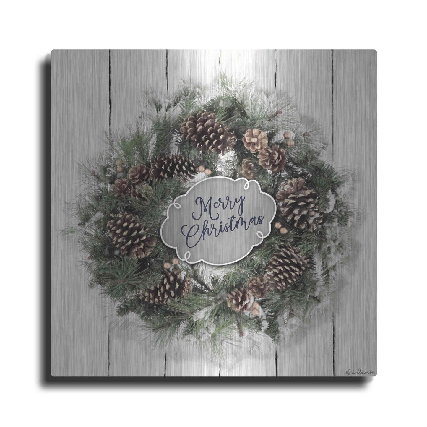 Luxe Metal Art 'Merry Christmas Wreath' by Lori Deiter, Metal Wall Art