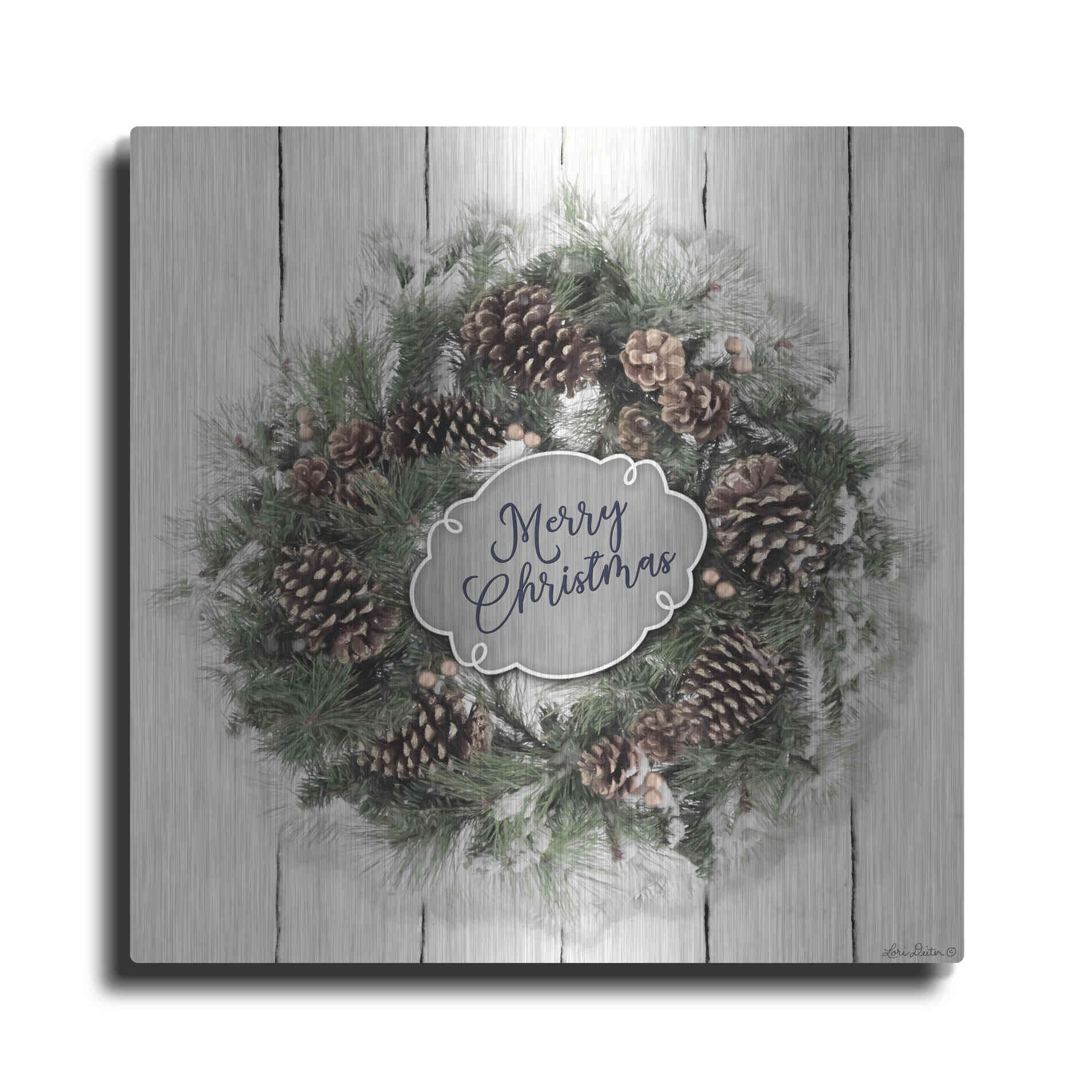 Luxe Metal Art 'Merry Christmas Wreath' by Lori Deiter, Metal Wall Art