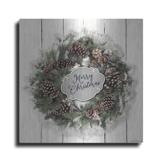 Luxe Metal Art 'Merry Christmas Wreath' by Lori Deiter, Metal Wall Art