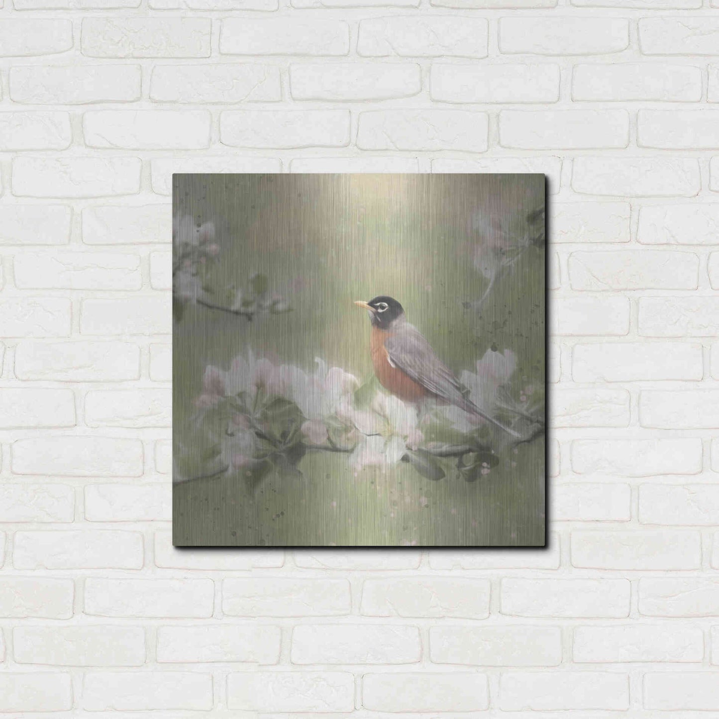 Luxe Metal Art 'Springtime Robin' by Lori Deiter, Metal Wall Art,24x24